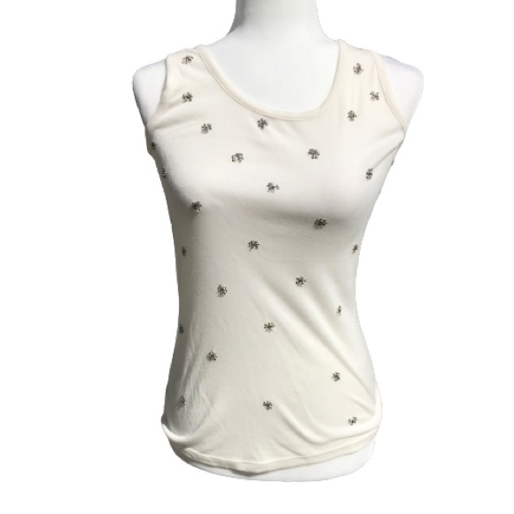 Ann Taylor women’s ivory tank with jeweled/sequined flowers size m EUC